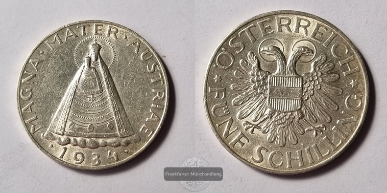  Österreich 5 Schilling 1934 FM-Frankfurt Feinsilber:   