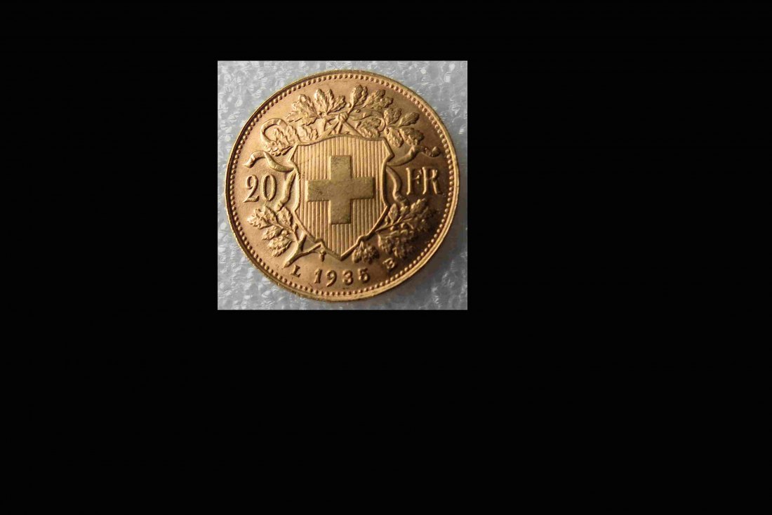  20 Franken Gold Schweiz 1935 LB, mit Helvetia, volkstümlich Vreneli, vorzüglich   