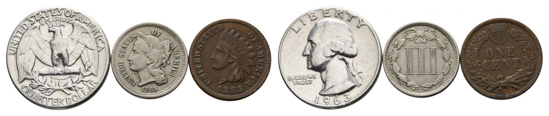  USA; 3 Kleinmünzen 1963/1965/1963   