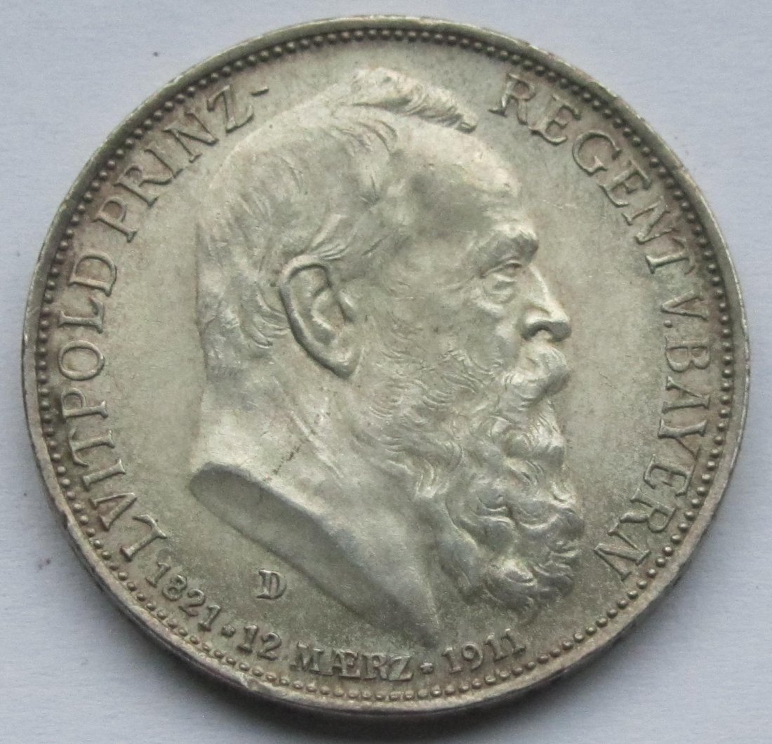  Kaiserreich: Bayern, 3 Mark Luitpold (Jaeger 49), 1911   
