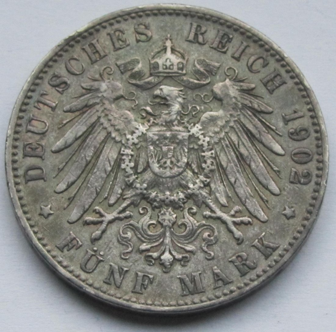  Kaiserreich: Hamburg, 5 Mark (Jaeger 65), 1902   