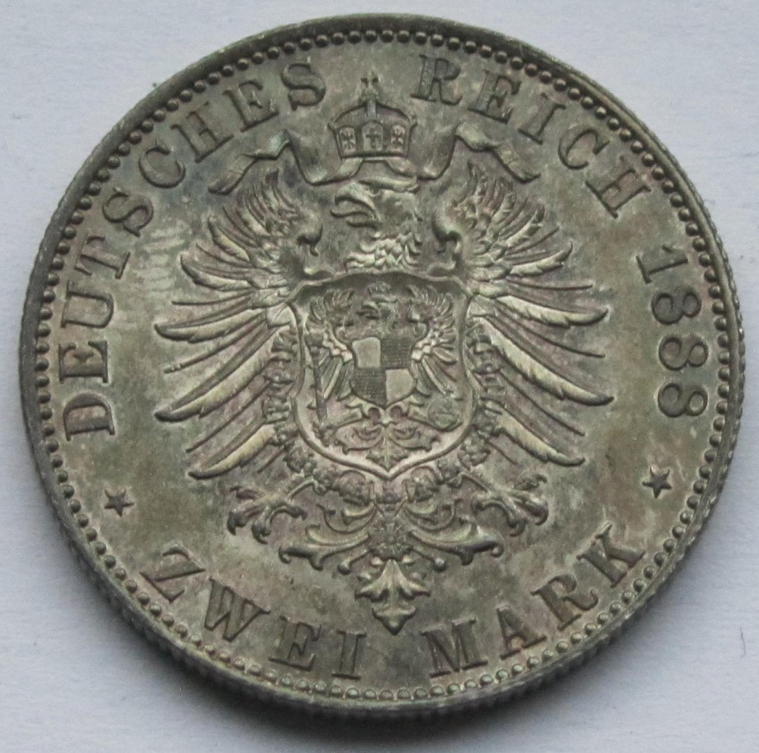  Kaiserreich: Preußen, 2 Mark Friedrich III. (Jaeger 98), 1888   