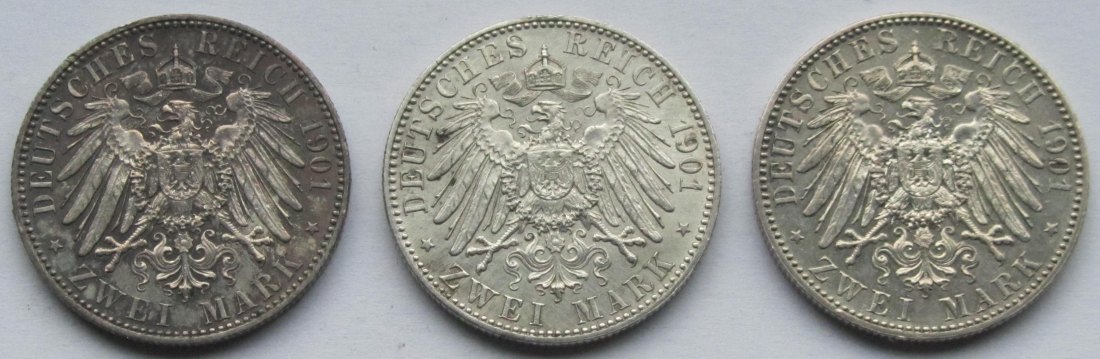  Kaiserreich: Preußen, 3 x 2 Mark 200 Jahre Königreich (Jaeger 105) 1901   