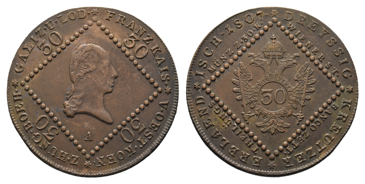  Haus Habsburg Cu 30 Kreuzer 1807 S Franz II.   
