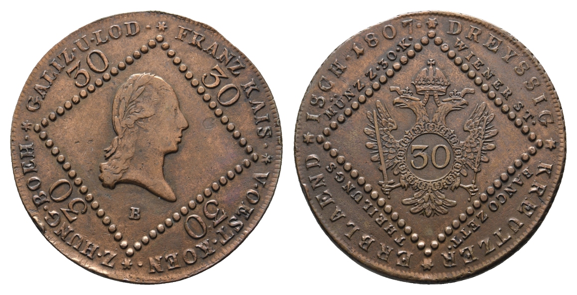  Haus Habsburg Cu 30 Kreuzer 1807 S Franz II.   