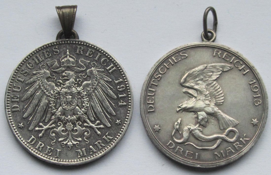  Kaiserreich: 2 x 3 Mark am Henkel   