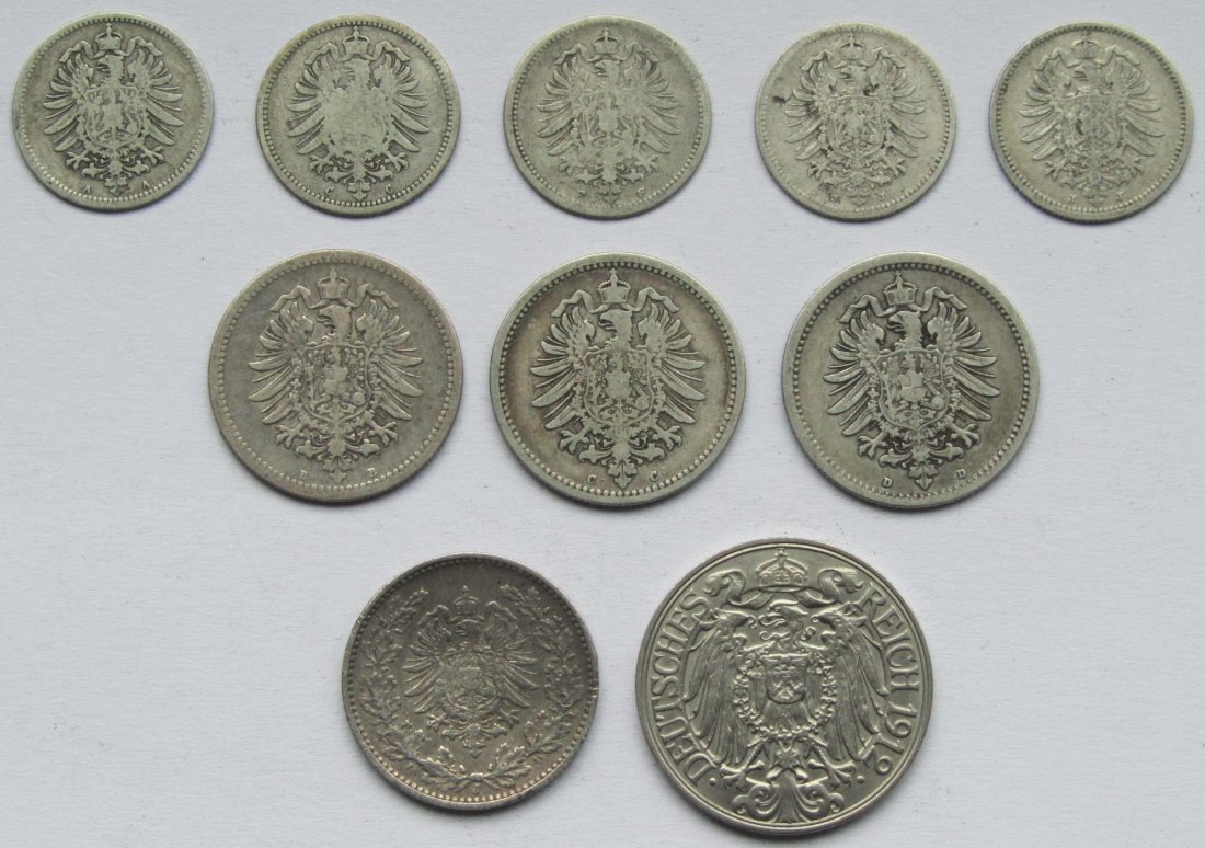  Kaiserreich: Lot aus zehn Kleinmünzen, alles verschiedene Jahrgänge   