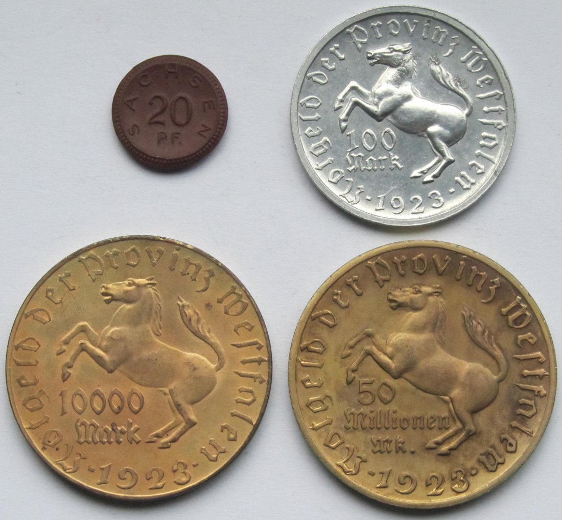  Sachsen/Westfalen: Lot aus vier Notgeld-Münzen   