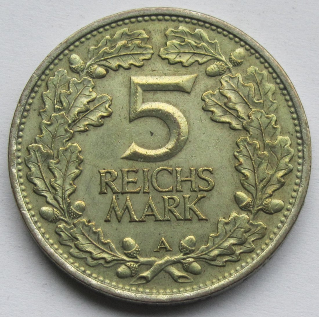  Weimarer Republik: 5 Mark Rheinlande (Jaeger 322), 1925 A   