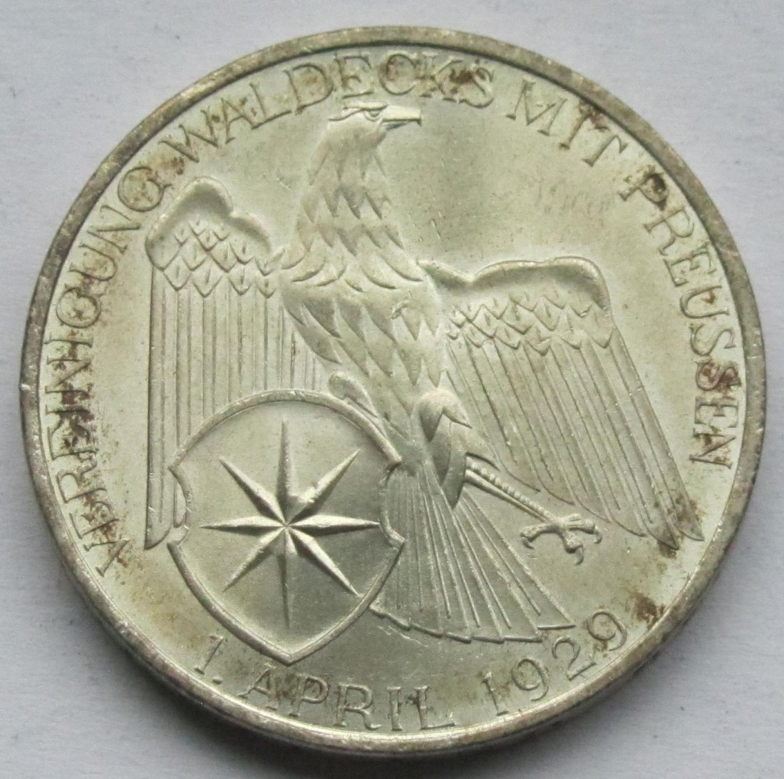  Weimarer Republik: 3 Mark Waldeck (Jaeger 337), 1929   