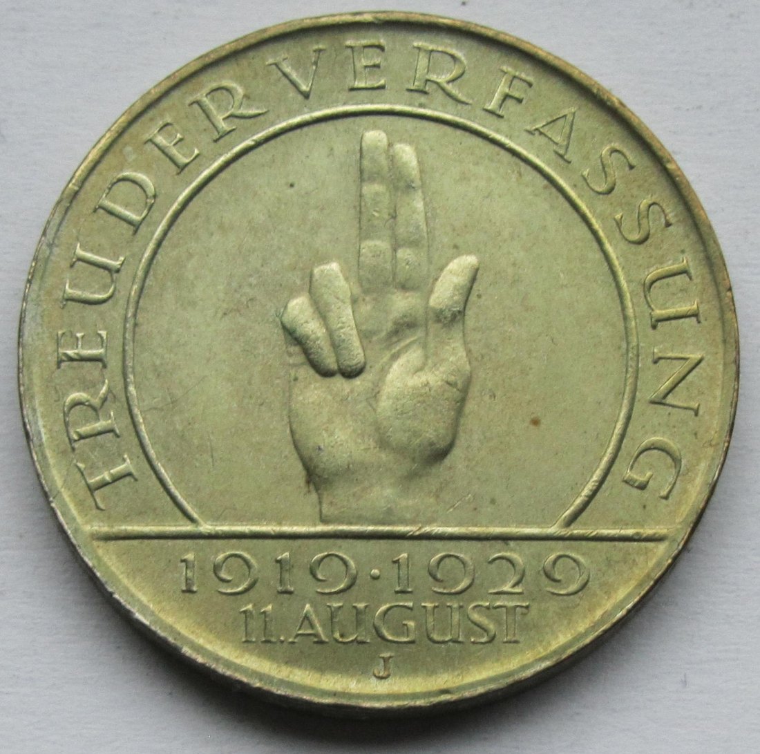  Weimarer Republik: 3 Mark Schwurhand (Jaeger 340), 1929 J   