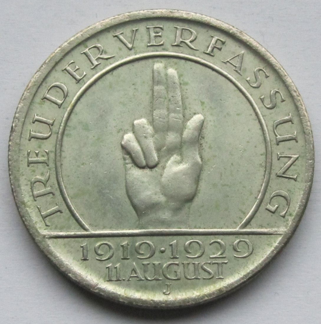  Weimarer Republik: 5 Mark Schwurhand (Jaeger 341), 1929 J   