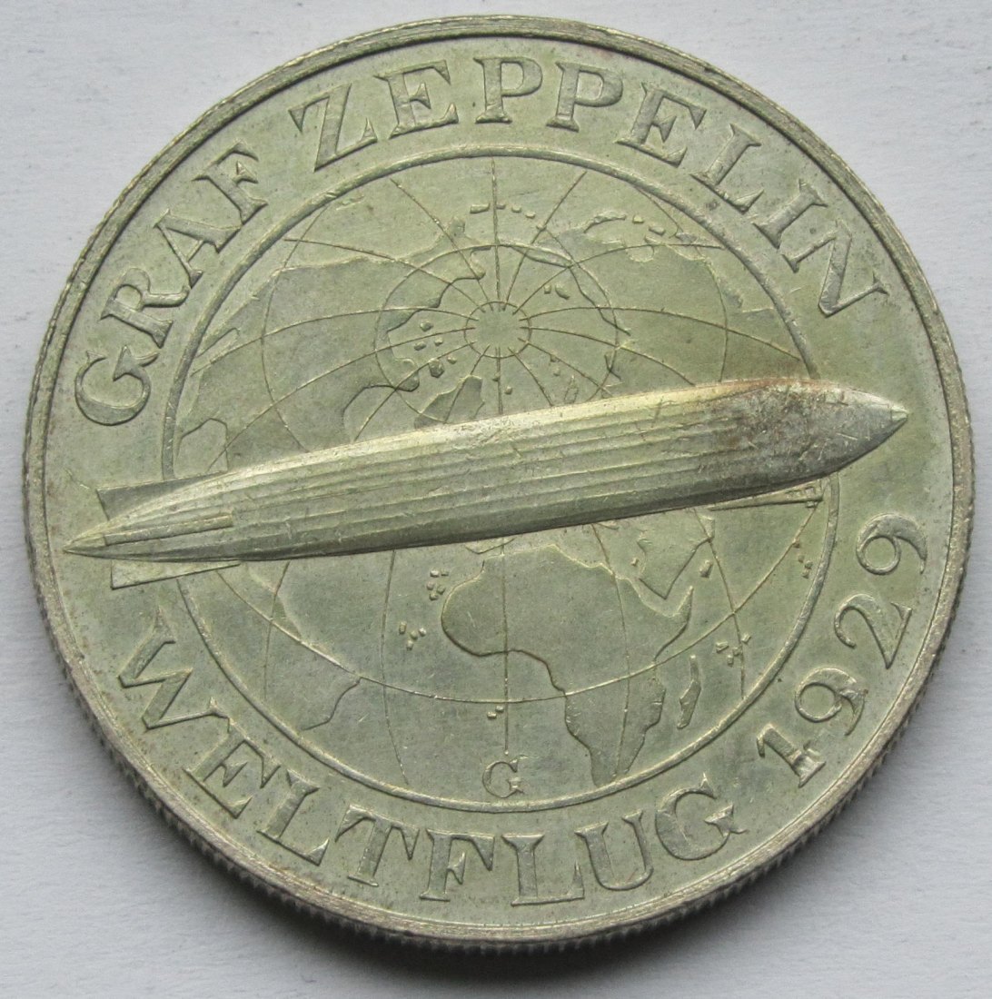  Weimarer Republik: 5 Mark Zeppelin (Jaeger 343), 1930 G   