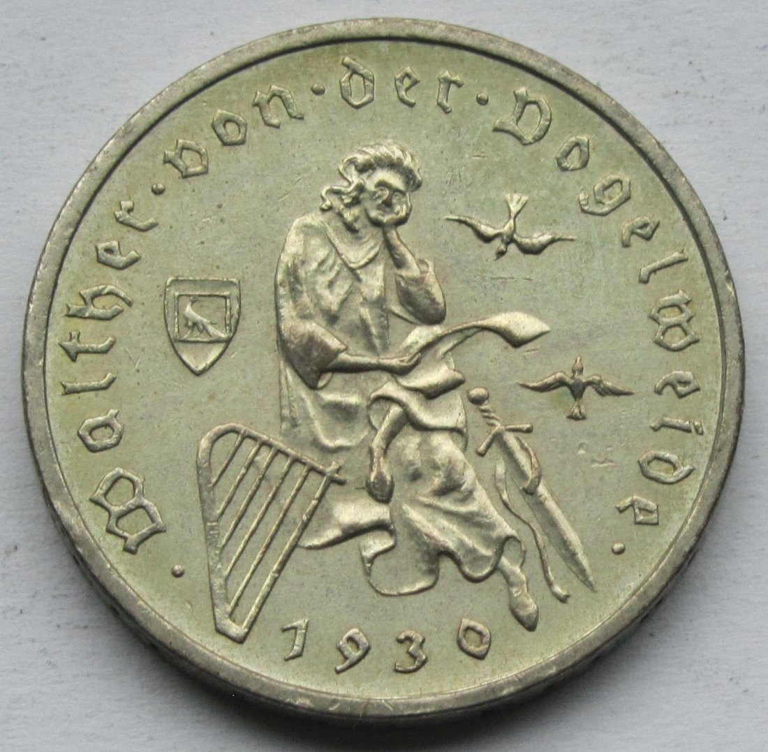  Weimarer Republik: 3 Mark Vogelweide (Jaeger 344), 1930 A   