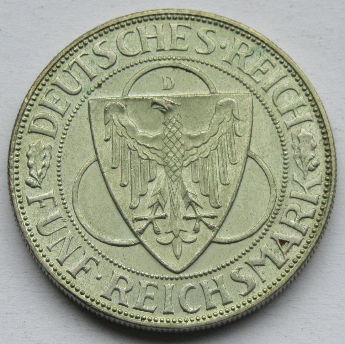  Weimarer Republik: 5 Mark Rheinlandräumung (Jaeger 346), 1930 D   