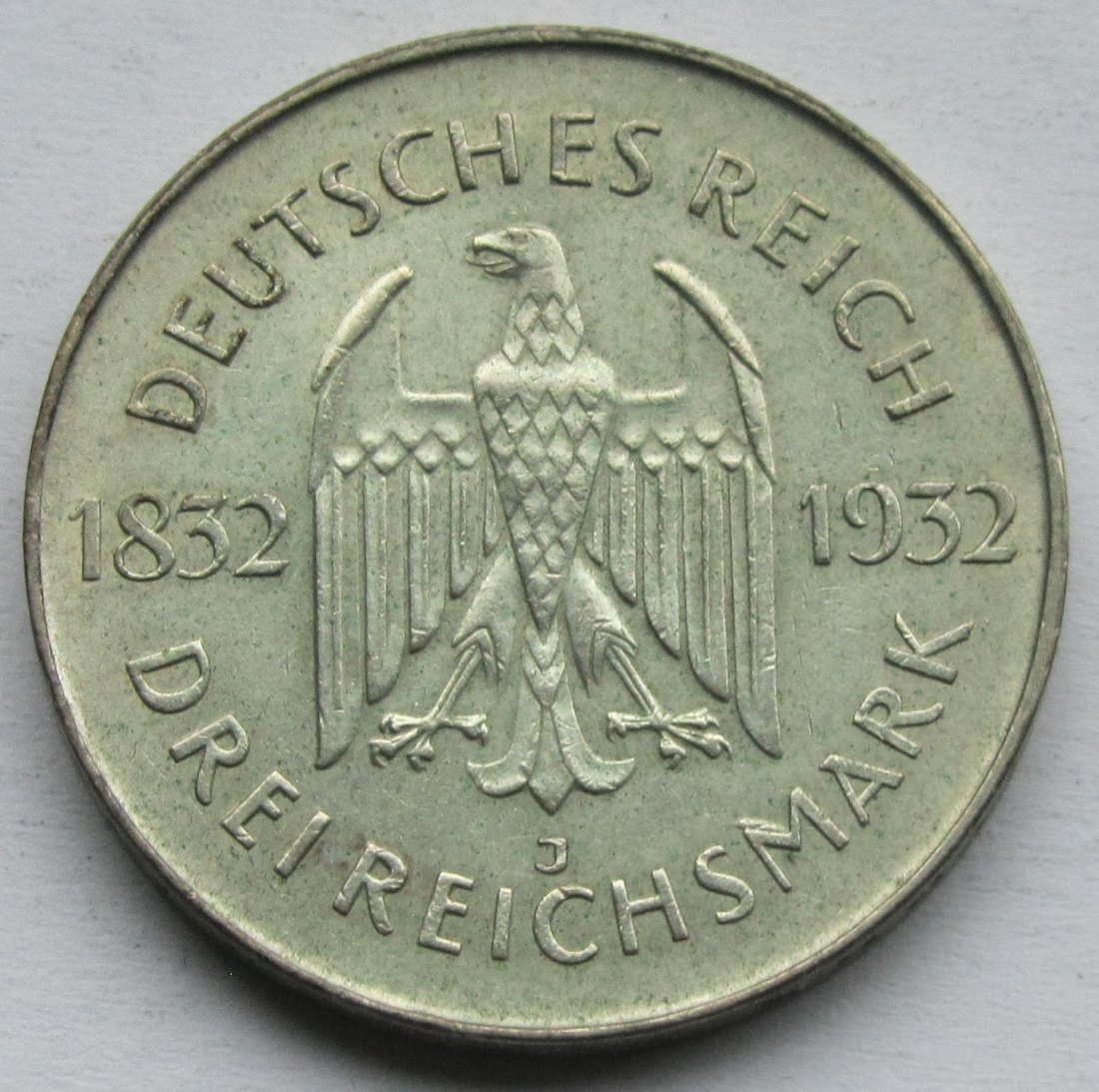  Weimarer Republik: 3 Mark Goethe (Jaeger 350), 1932 J   