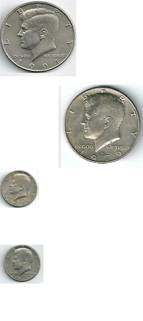 Lot von 4 Münzen Vereinigte Staaten 1/2 Dollar 1977 D - 1979 D - 1980 D - 1991 P