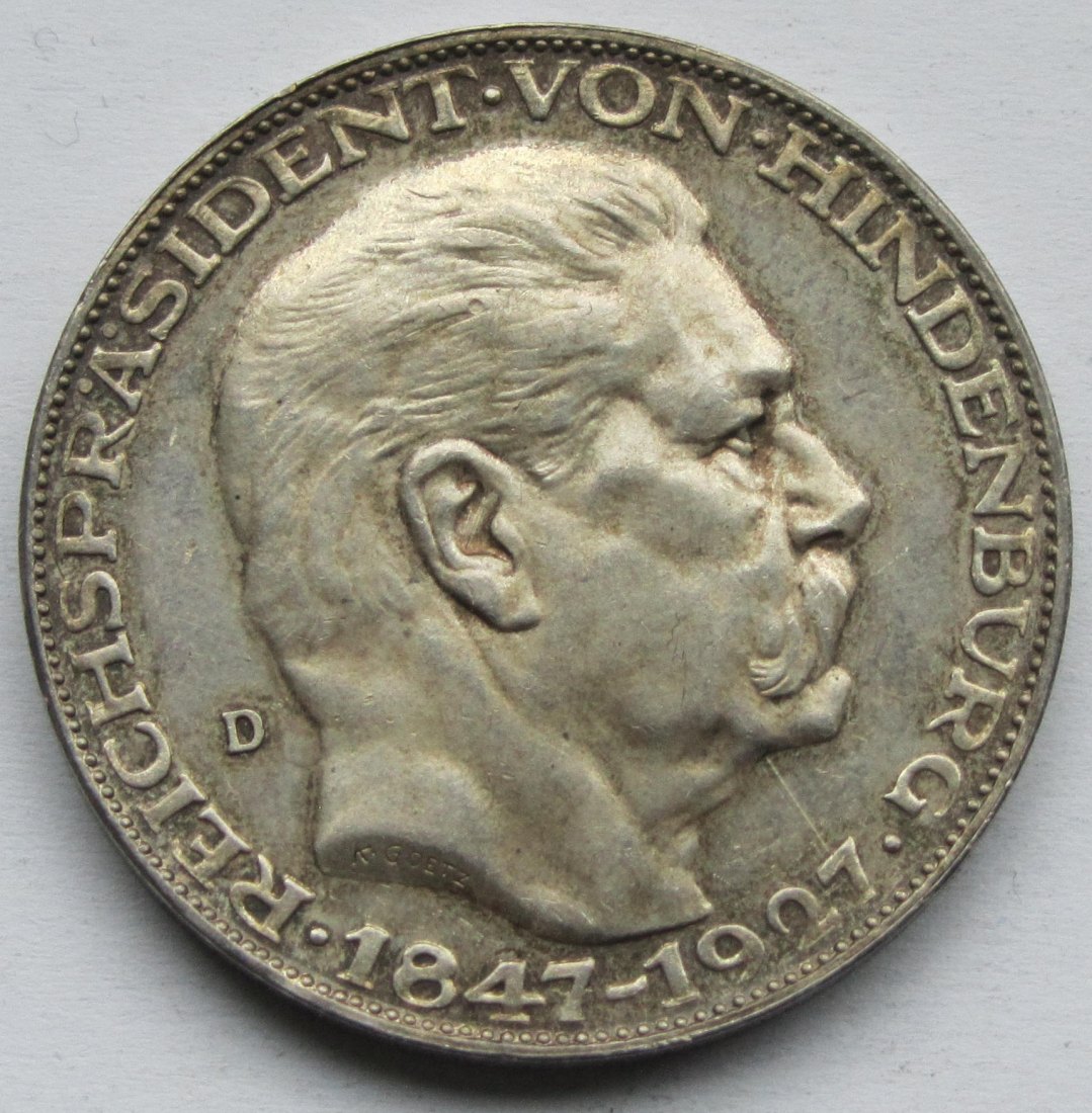  Silbermedaille auf den 80. Geburtstag Hindenburgs 1927   
