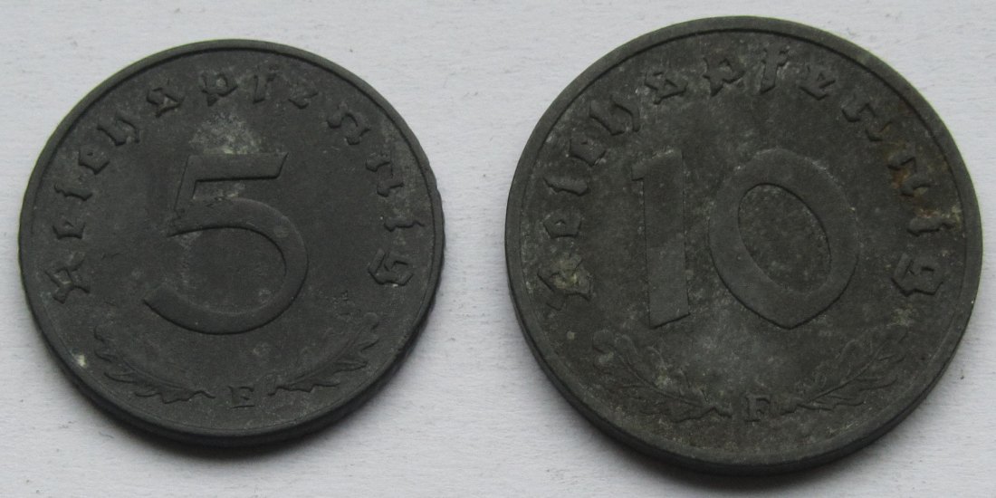  Deutsches Reich: 5 Pfennig 1942 E + 10 Pfennig 1946 F   
