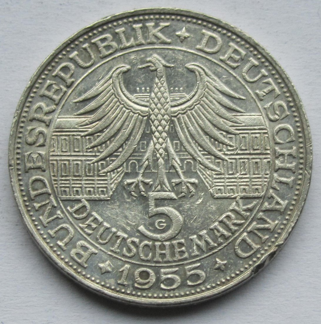  Deutschland: 5 DM Markgraf von Baden 1955   