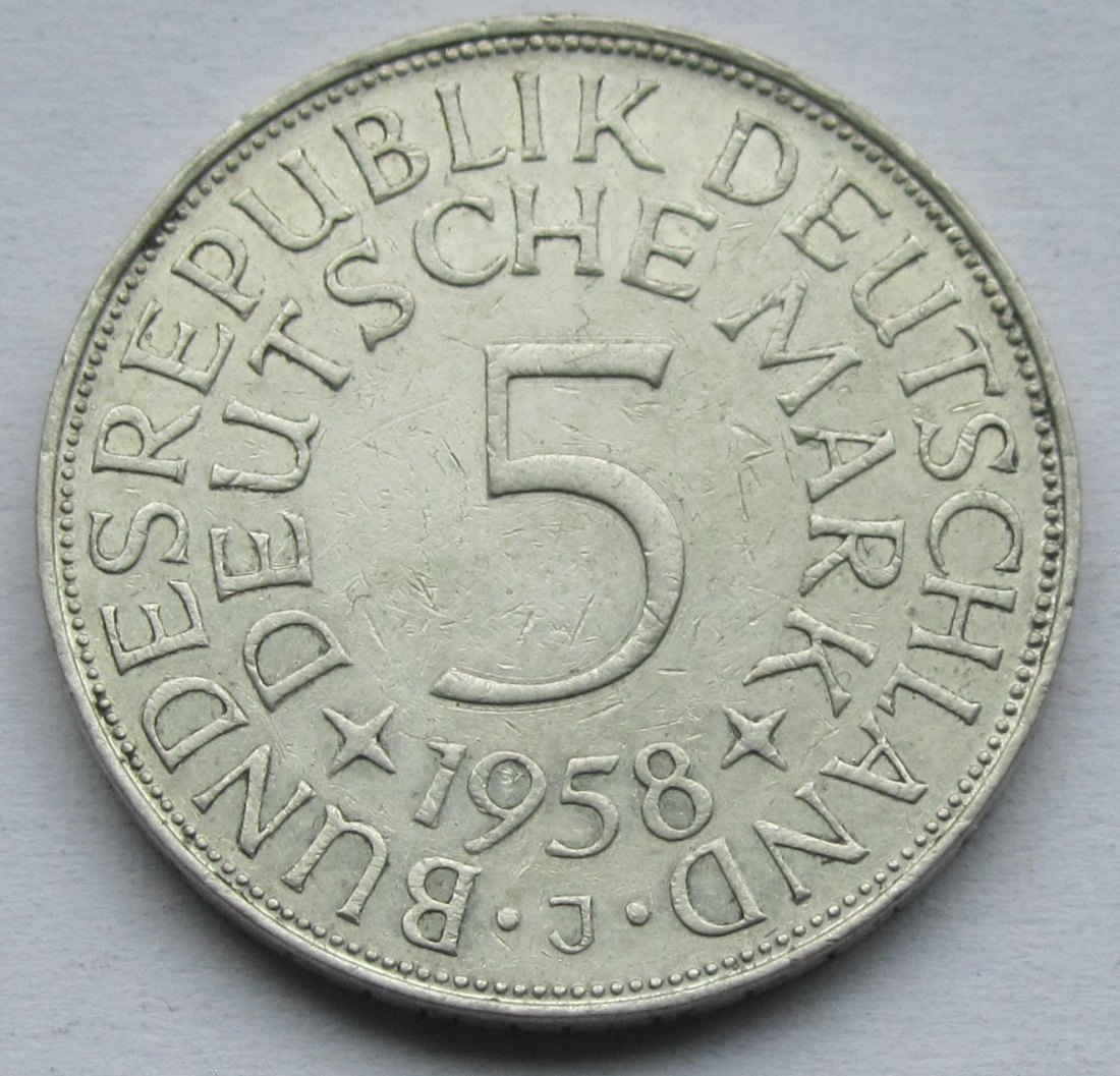  Deutschland: 5 DM 1958 J, seltener Jahrgang   