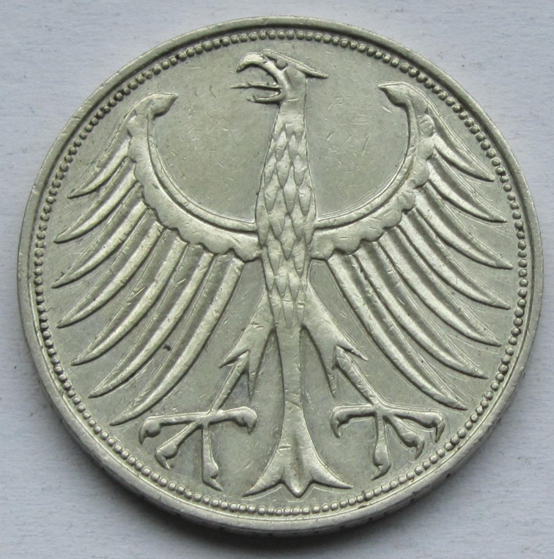  Deutschland: 5 DM 1958 J, seltener Jahrgang   
