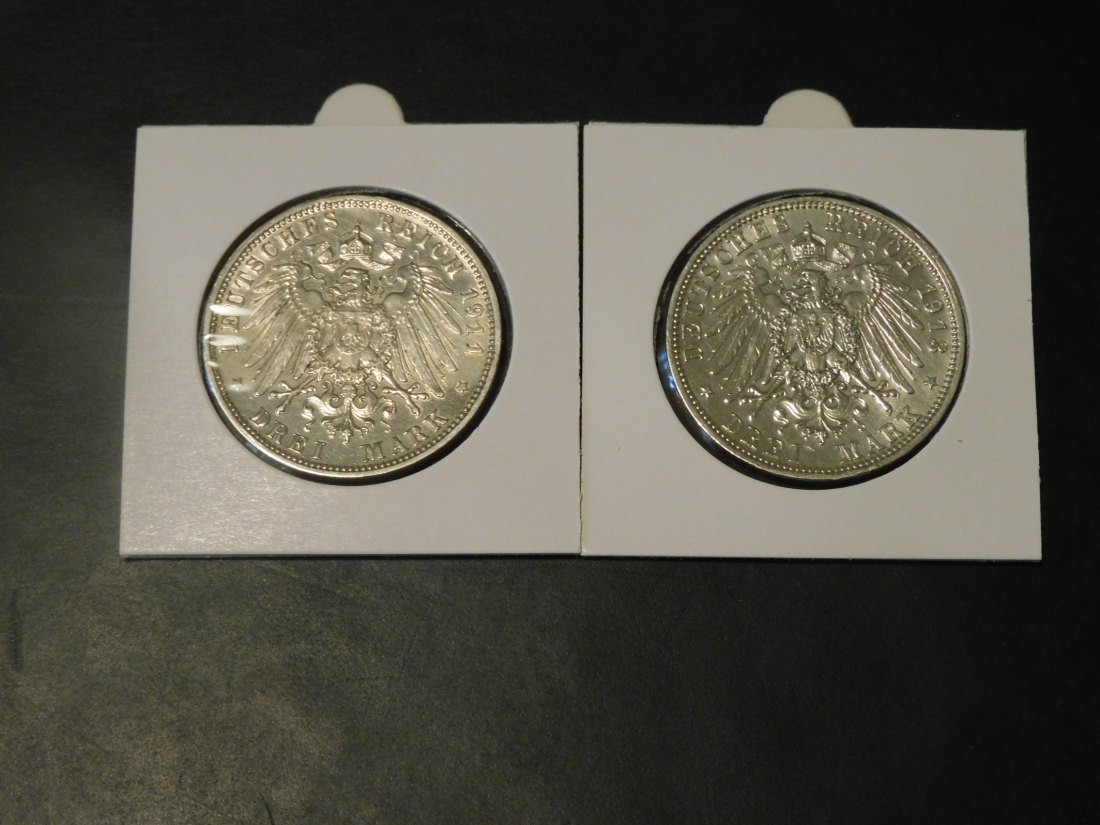  GERMANY 2X 3 MARK 1911-13 BAVARIA.GRADE-PLEASE SEE PHOTOS.   