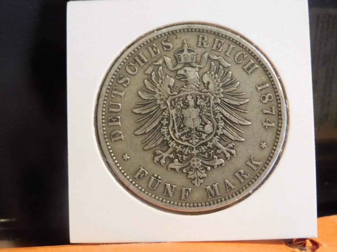  GERMANY 5 MARK 1874 PRUSSIA.GRADE-PLEASE SEE PHOTOS.   