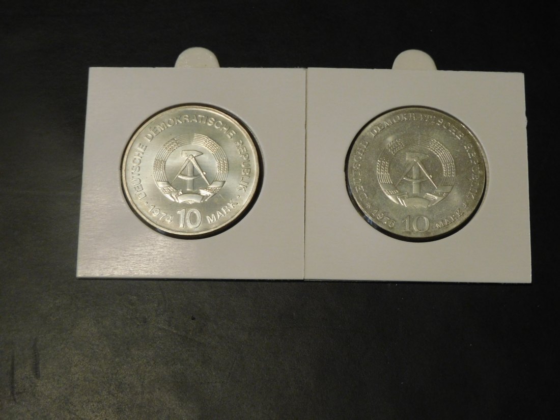  GERMANY 2X 10 MARK 1974-75 DDR.GRADE-PLEASE SEE PHOTOS.   