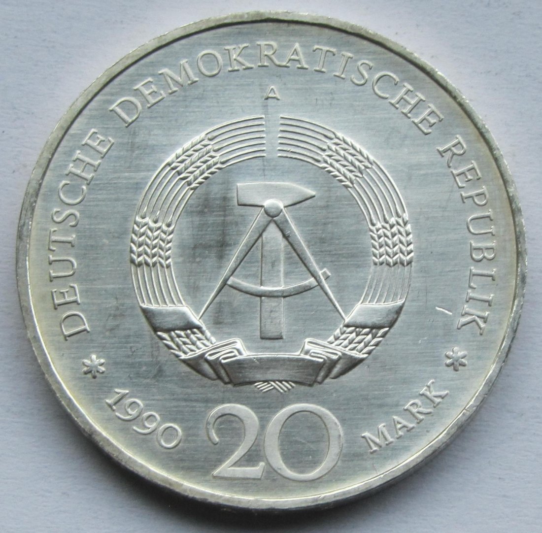  DDR: 20 Mark Brandenburger Tor 1990, Silber   