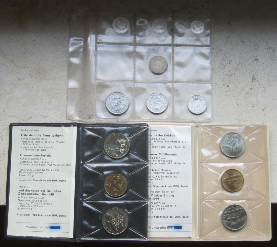 DDR: Kleingeldsatz 1986 + Blister Verkehrswesen + Blister Thomas Müntzer   