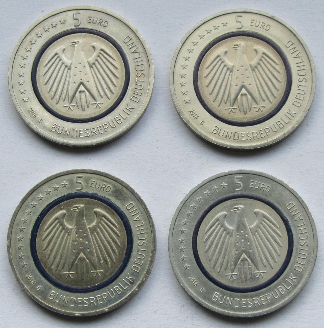  Deutschland: 5 Euro Planet Erde 2016, 4 Stück (alle G)   