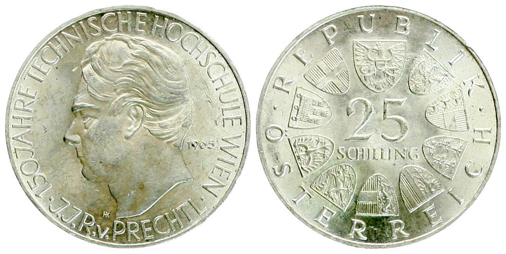  Österreich: 25 Schilling 1965, Technische Hochschule Wien, näheres unten   