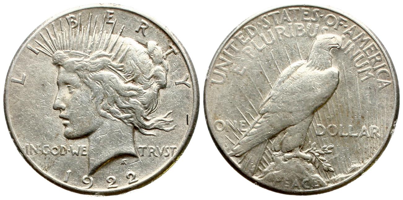  USA: 1 Dollar 1922, Peace Dollar, siehe unten!   
