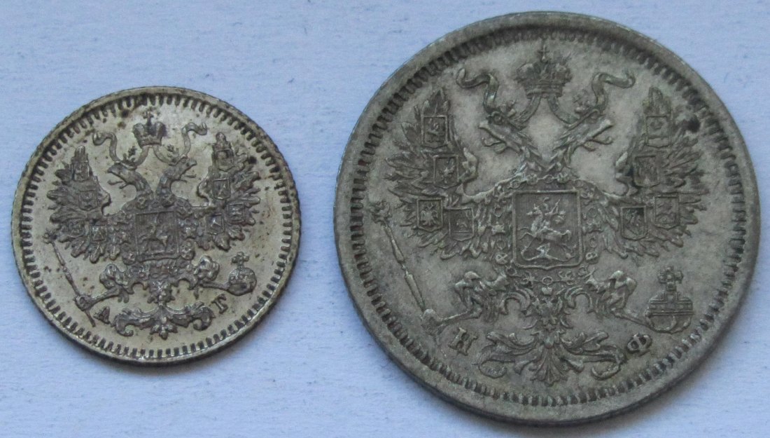 Russland: 5 Kopeken 1886 + 20 Kopeken 1879, Top-Erhaltung   