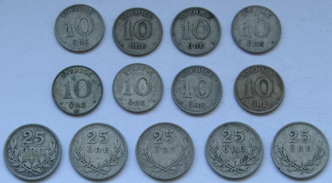  Schweden: Jahrgangssammlung Silberöre, zusammen 11,9 g Feinsilber   