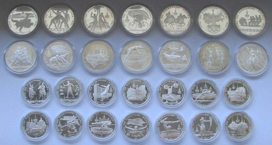  Sowjetunion/Russland: Olympia-Satz Moskau 1980 (PP), enthält 630 g Feinsilber   