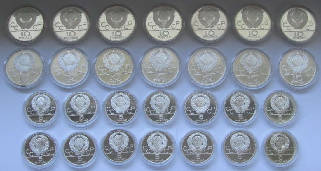  Sowjetunion/Russland: Olympia-Satz Moskau 1980 (PP), enthält 630 g Feinsilber   