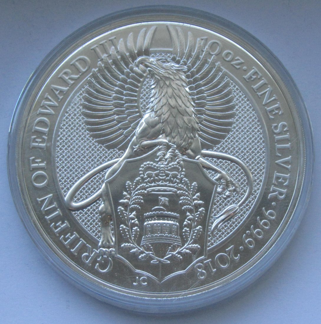  Vereinigtes Königreich: 10 Pounds Griffin of Edward III. 2018, 10 Unzen (311 g) Feinsilber   