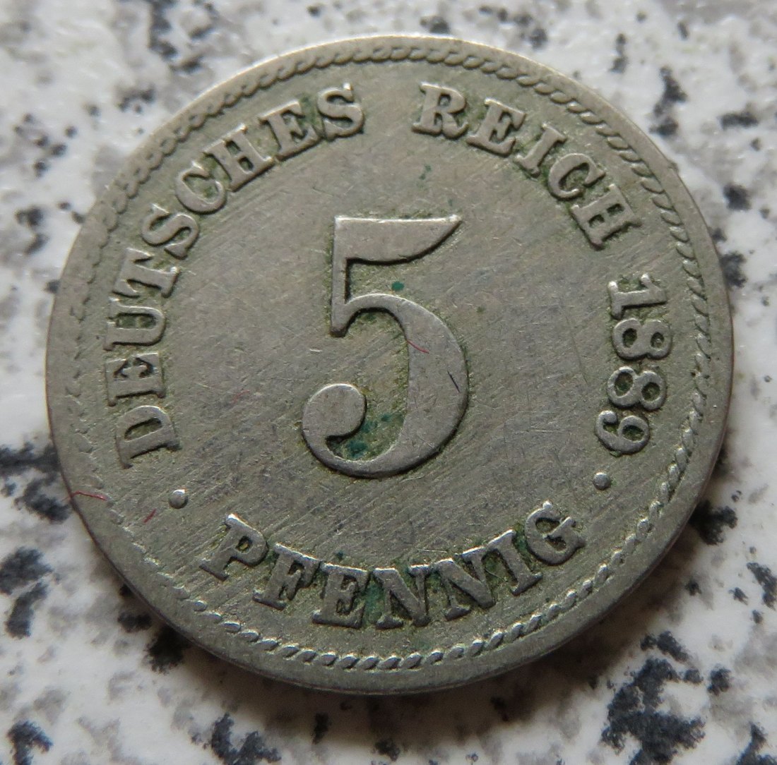  Kaiserreich 5 Pfennig 1889 G, tiefer stehend   