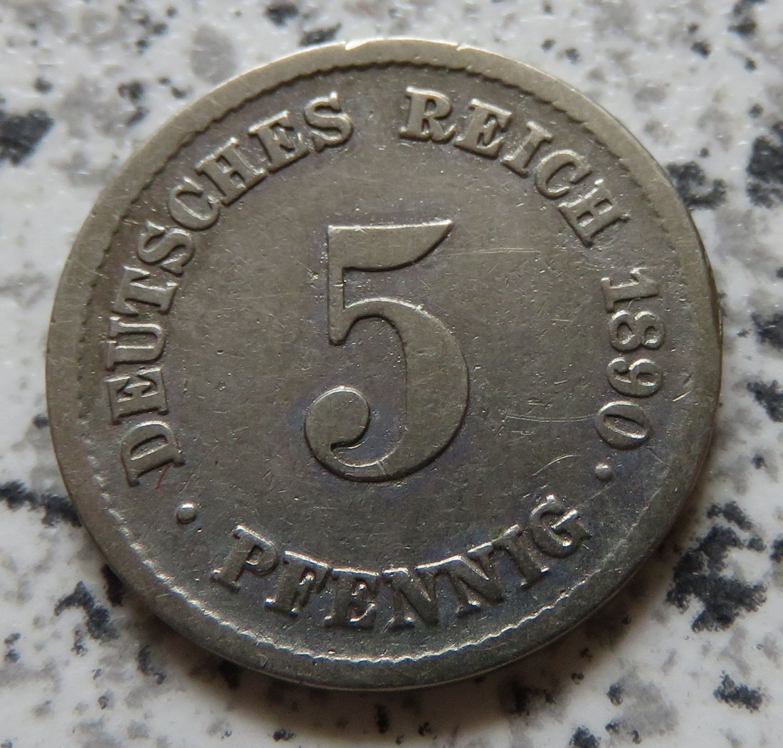  Kaiserreich 5 Pfennig 1890 F   