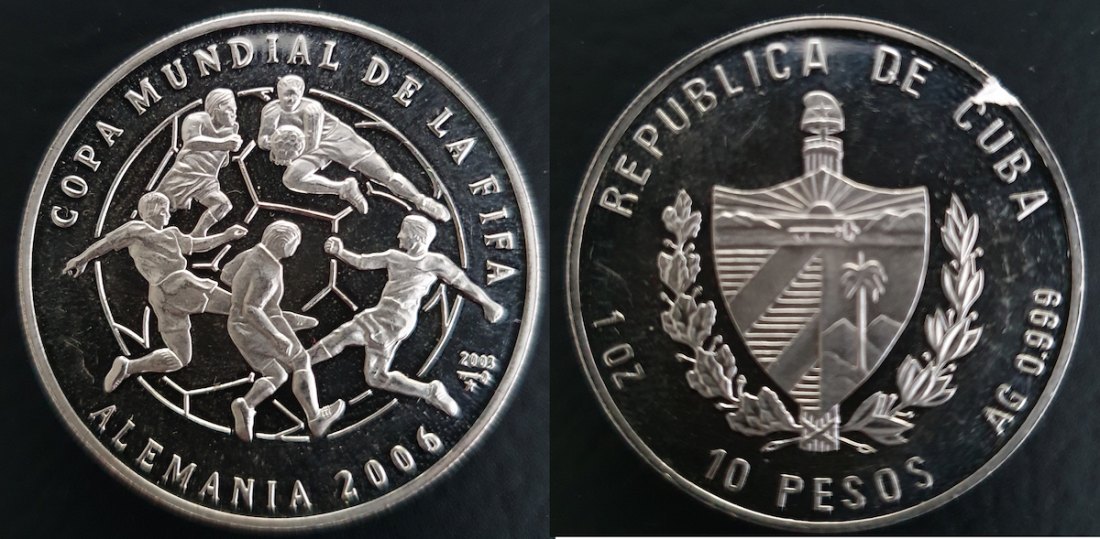  10 Pesos Silbermünze, 1 Unze Silber Kuba 10 Pesos 2003 Fußball WM in Deutschland 2006   
