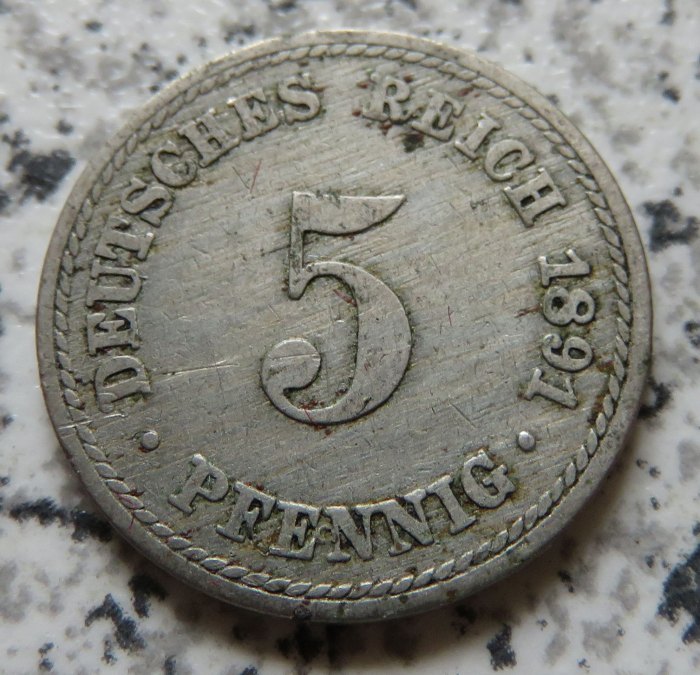  Kaiserreich 5 Pfennig 1891 A   