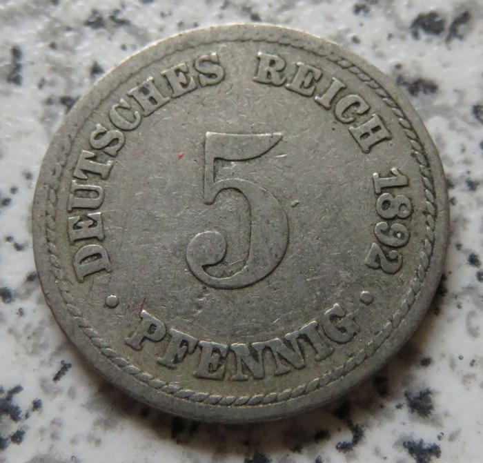  Kaiserreich 5 Pfennig 1892 A   