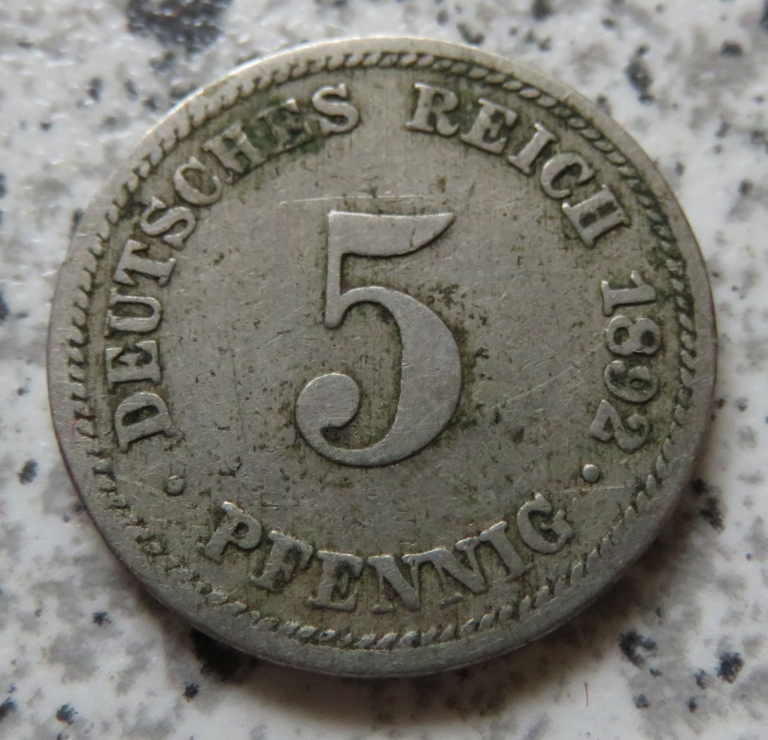  Kaiserreich 5 Pfennig 1892 D   