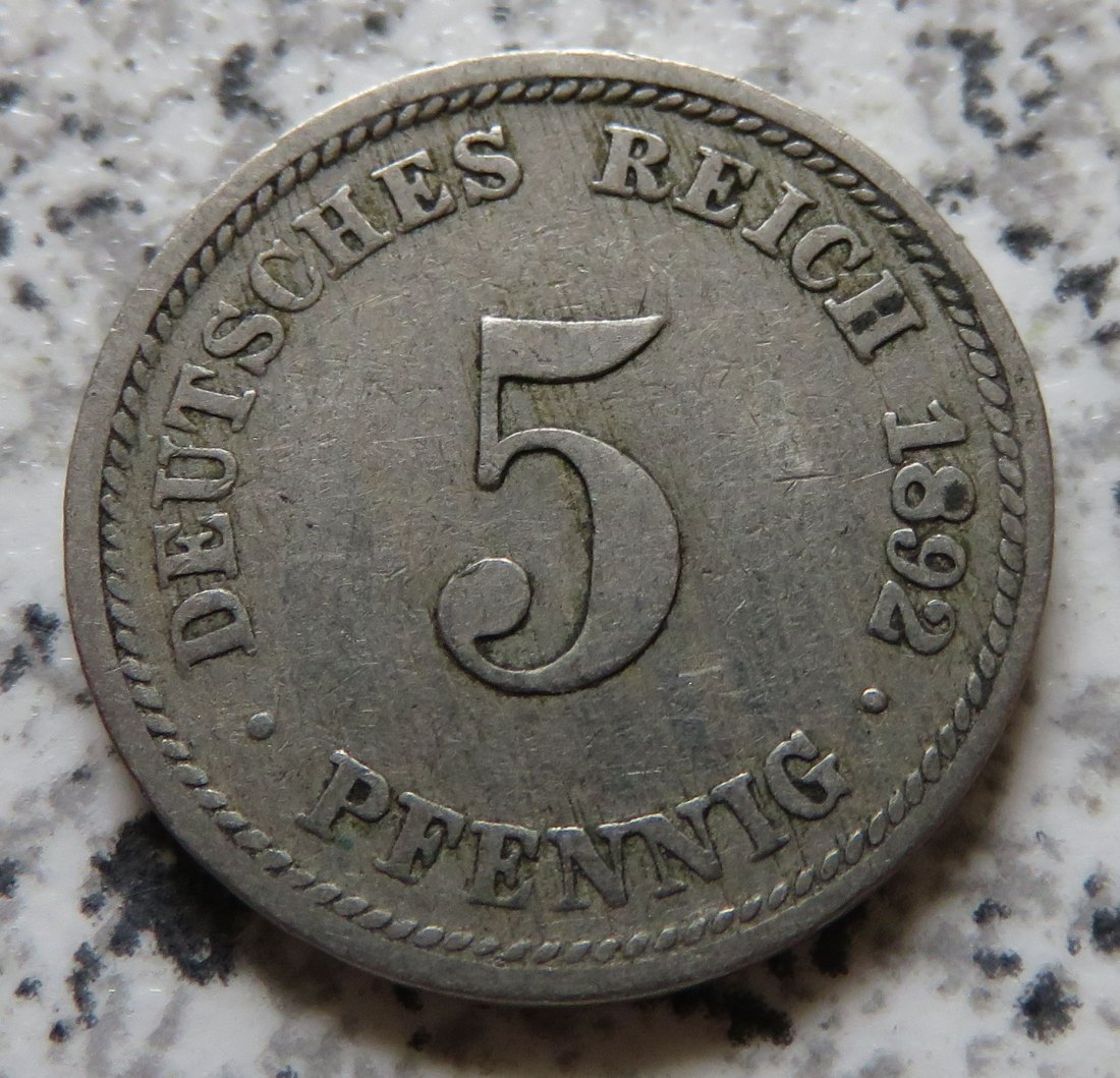  Kaiserreich 5 Pfennig 1892 D   