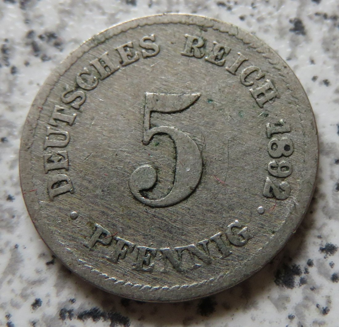  Kaiserreich 5 Pfennig 1892 G   