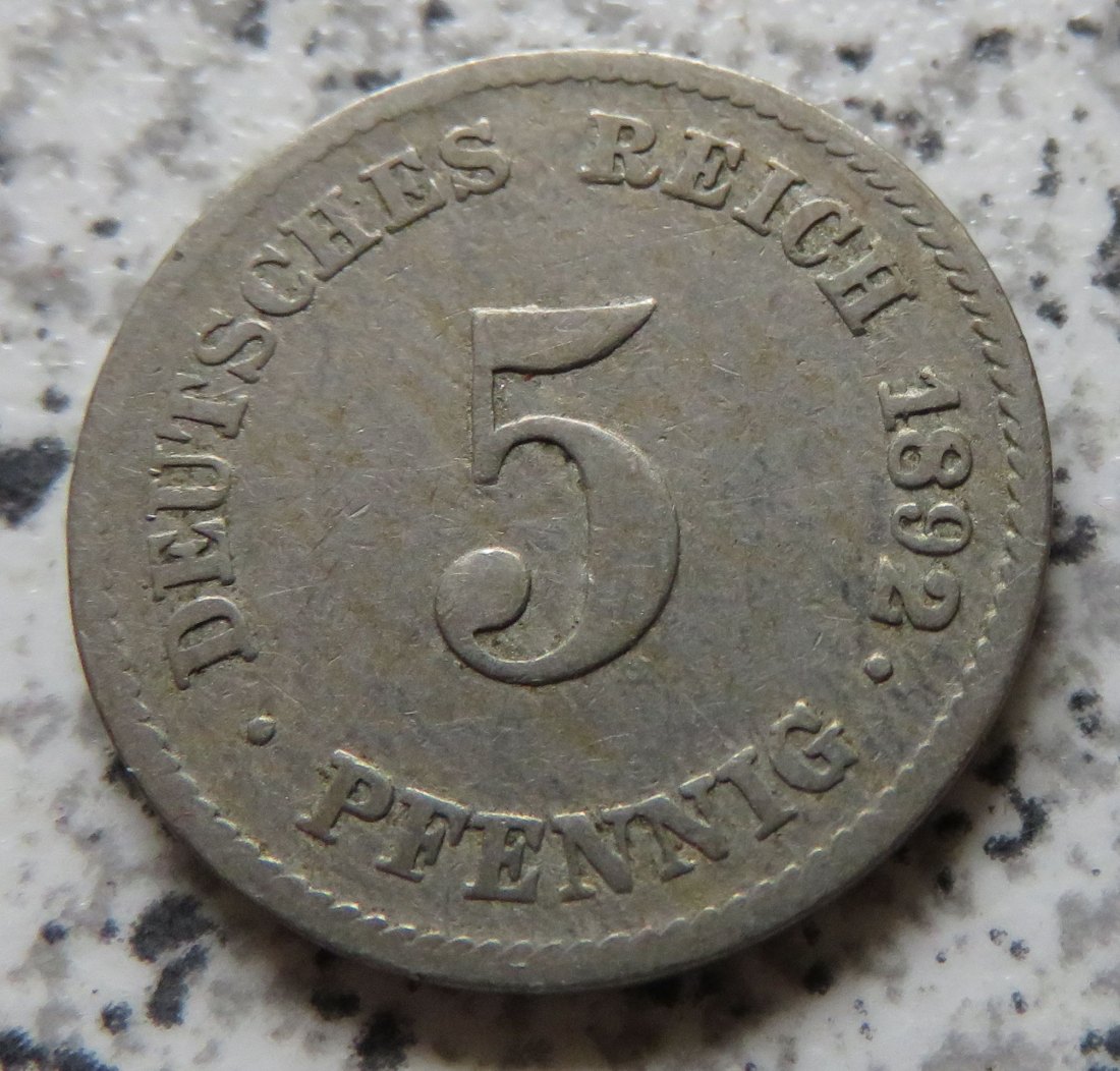  Kaiserreich 5 Pfennig 1892 G   