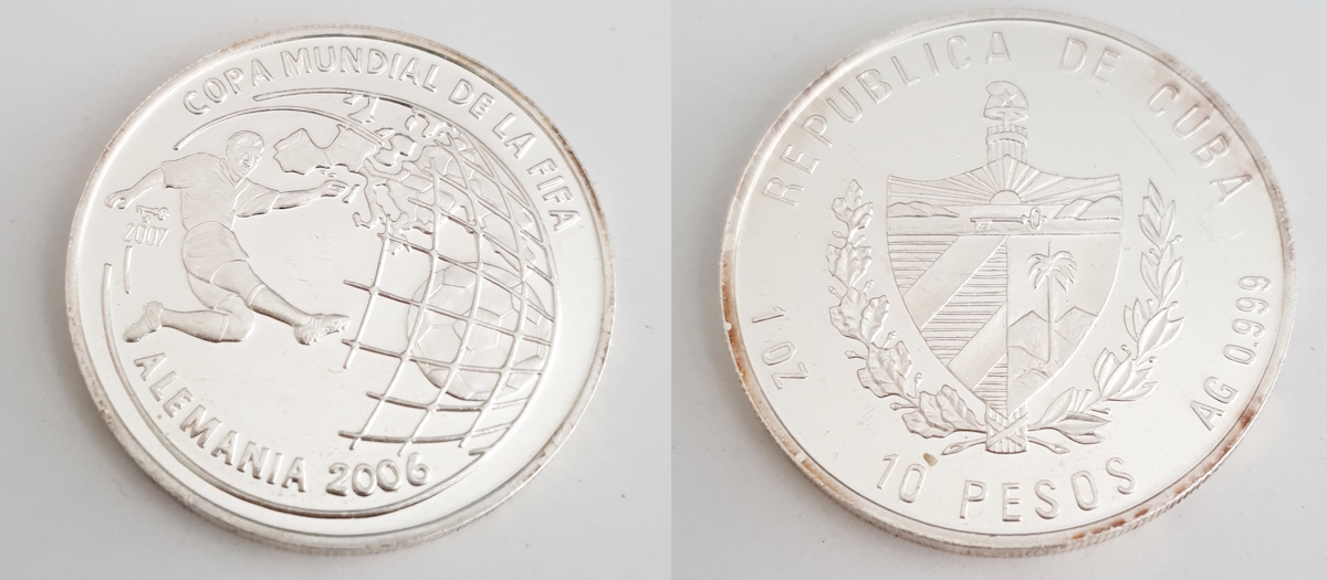  10 Pesos Silbermünze, 1 Unze Silber Kuba 10 Pesos 2003 Fußball WM in Deutschland 2006   