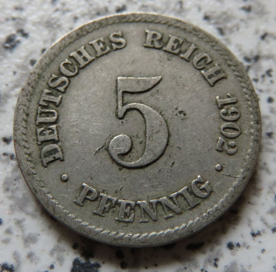  Kaiserreich 5 Pfennig 1902 F   